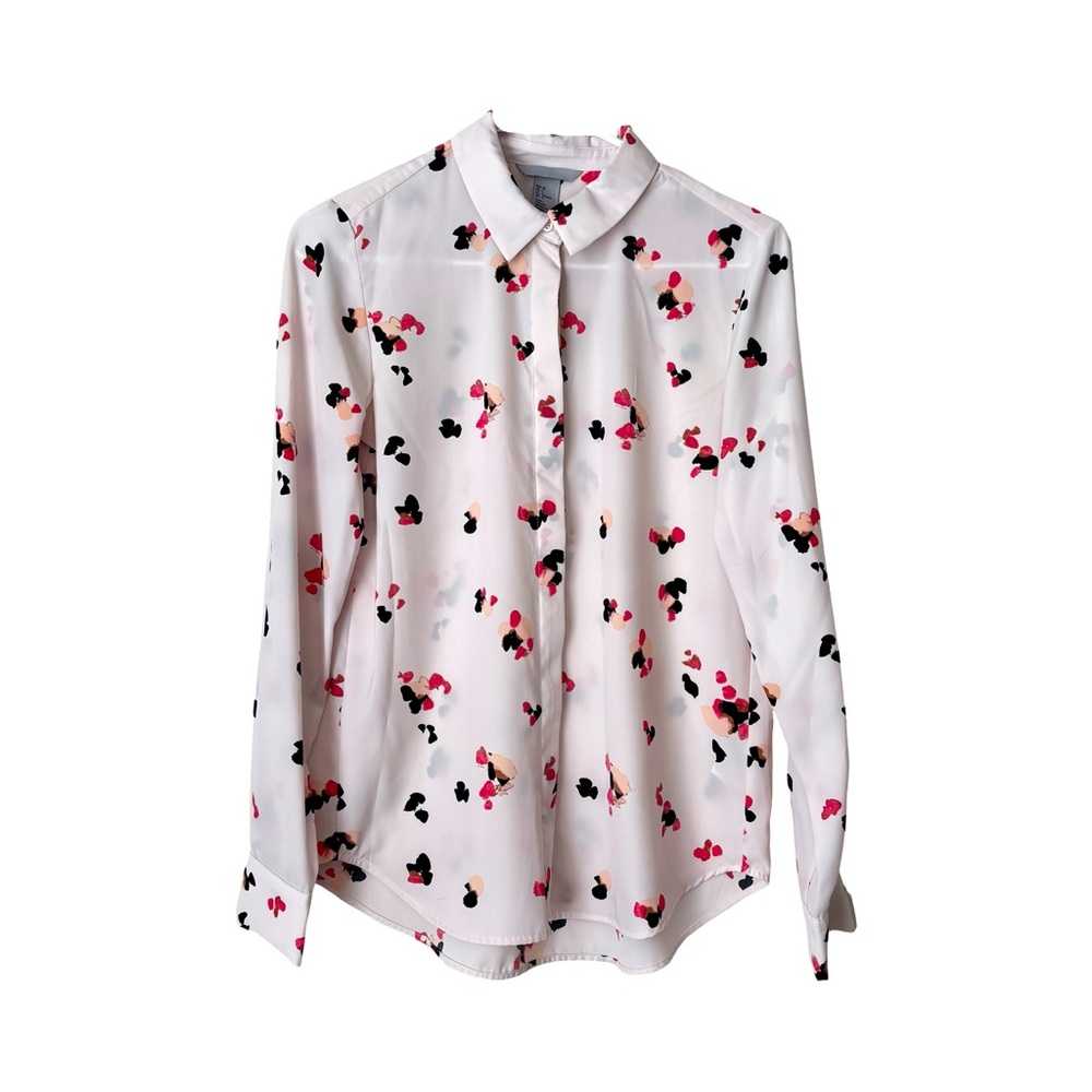 H&M Floral Light Pink Button Down Long Sleeve Shirt